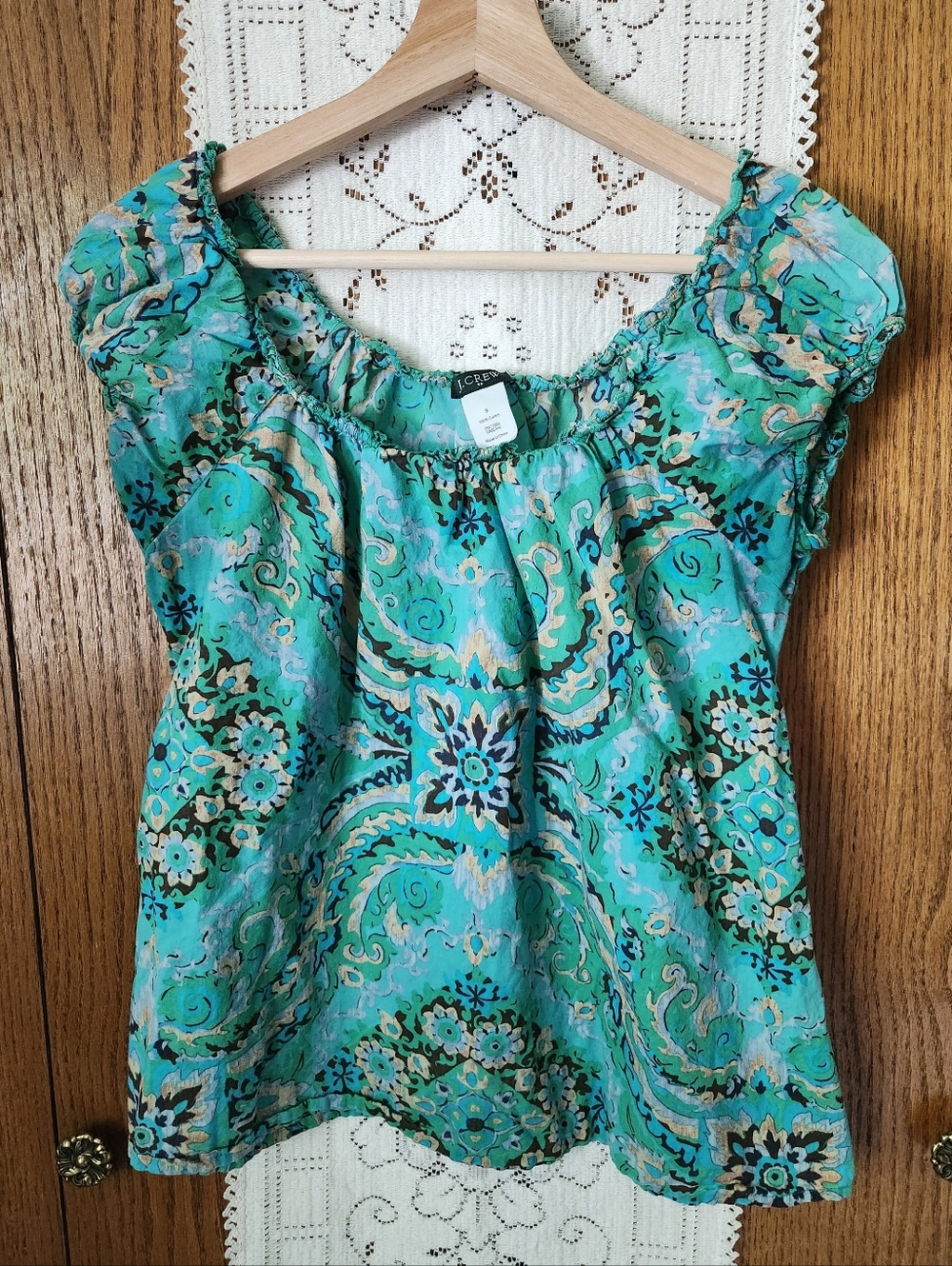 J. Crew Capped Sleeve Turquoise Floral Top